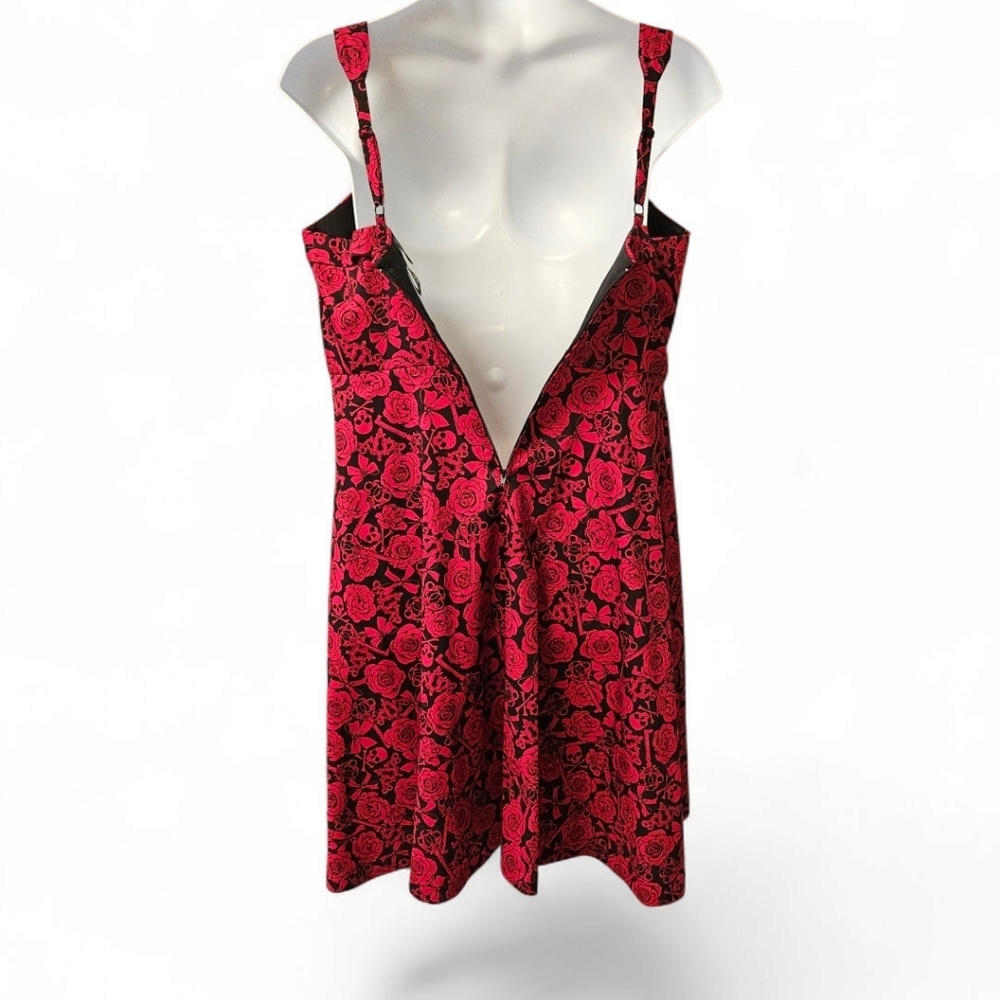 TORRID 18 Unique gothic Retro Chic Red Roses, Skulls, Keys fit & flare dress - Picture 6 of 15